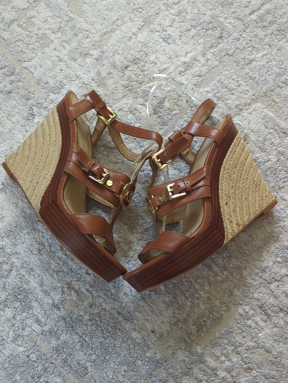 Michael Kors Brown Leather Espadrille Wedges Size 7